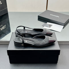 CC SLINGBACK 25S 25 MM IN BLACK LAMBSKIN WITH CHECK PATTERN