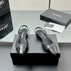 CC SLINGBACK 25S 25 MM IN BLACK LAMBSKIN WITH CHECK PATTERN