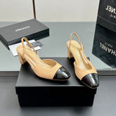 CC SLINGBACK 25S 65 MM IN BEIGE LAMBSKIN AND BLACK GLOSSY LEATHER WITH CHECK PATTERN