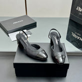 CC SLINGBACK 25S 65 MM IN BLACK LAMBSKIN WITH CHECK PATTERN