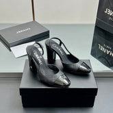CC SLINGBACK 25S 90 MM IN BLACK LAMBSKIN WITH CHECK PATTERN