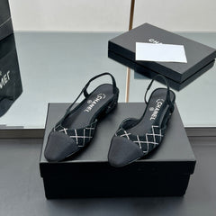 CC SLINGBACK 25S 25 MM IN BLACK SUEDE AND CRYSTALS