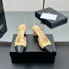 CC HIGH SLINGBACK 25S 65 MM IN BLACK MIX BEIGE LAMBSKIN