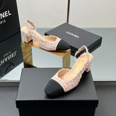 CC HIGH SLINGBACK 25S 65 MM IN PINK TWEED MIX BLACK FABRIC