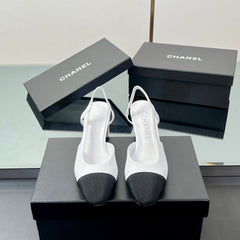 CC SLINGBACK 25S 65 MM IN WHITE LAMBSKIN AND BLACK FABRIC