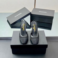 CC SLINGBACK 25S 95 MM IN BLACK FABRIC AND LAMBSKIN