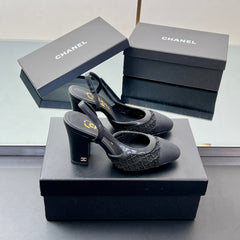 CC SLINGBACK 25S 95 MM IN BLACK FABRIC AND LAMBSKIN