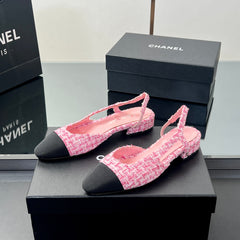 CC SLINGBACK 25S 25 MM IN PINK TWEED AND BLACK FABRIC