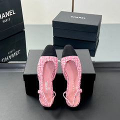 CC SLINGBACK 25S 25 MM IN PINK TWEED AND BLACK FABRIC