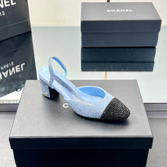 CC SLINGBACK 25S 65 MM IN BLUE AND BLACK CRYSTALS