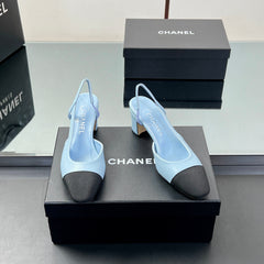 CC HIGH SLINGBACK 25S 65 MM IN BLACK FABRIC AND BLUE LAMBSKIN
