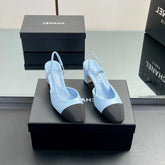 CC HIGH SLINGBACK 25S 65 MM IN BLACK FABRIC AND BLUE LAMBSKIN