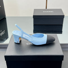 CC HIGH SLINGBACK 25S 65 MM IN BLACK FABRIC AND BLUE LAMBSKIN