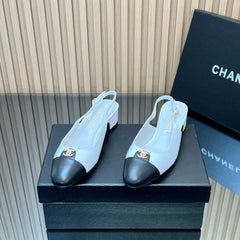 CHANEL 25S SLINGBACK SHOE 45MM IN WHITE CALFSKIN GOLD HARDWRE