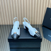 CHANEL 25S SLINGBACK SHOE LOGO 65MM IN WHITE CALFSKIN GOLD HARDWRE