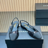 CHANEL 25S SLINGBACK SHOES IN BLACK EMBELLISHED WITH SPARKLES CANVAS