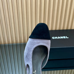 CHANEL 25S SLINGBACK SHOES IN LIGHT PURPLE AND BLACK SUEDE
