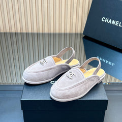 CHANEL 25S BACK STRAP MULE 15MM IN LIGHT GRAY SUEDE SILVER HARDWRE