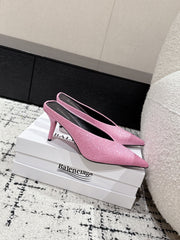 KNIFE 65MM HIGH MULE IN SHOCKING PINK SUEDE ATTACHED FULL CRYSTALS