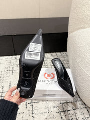 KNIFE 65MM HIGH MULE IN BLACK SUEDE ATTACHED FULL CRYSTALS