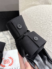 KNIFE CHEMISE 45MM SLINGBACK IN BLACK COTTON AND CALFSKIN