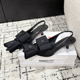 KNIFE CHEMISE 45MM SLINGBACK IN BLACK COTTON AND CALFSKIN