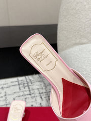 ROGER VIVIER 25S CRYSTAL HEEL MULE IN LIGHT PINK CALFSKIN