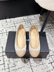 BALLET FLAT 25S IN OFF WHITE AND BEIGE RAFFIA