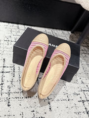 BALLET FLAT 25S IN PINK AND BEIGE RAFFIA