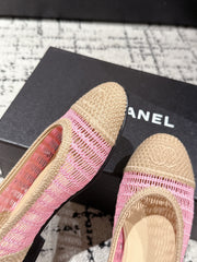 BALLET FLAT 25S IN PINK AND BEIGE RAFFIA