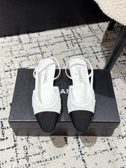 SLINGBACK 25S IN WHITE FABRIC AND BLACK CALFSKIN CANVAS