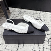 SLINGBACK 25S IN WHITE FABRIC AND BLACK CALFSKIN CANVAS
