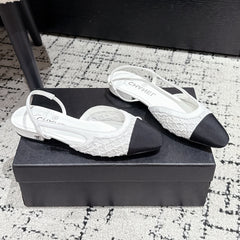 SLINGBACK 25S IN WHITE FABRIC AND BLACK CALFSKIN CANVAS