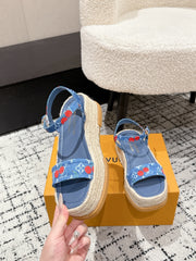 LV PLATFORM ESPADRILLE SANDALS 25S IN BLUE DENIM