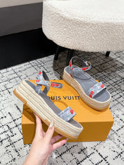 LV PLATFORM ESPADRILLE SANDALS 25S IN GREY DENIM