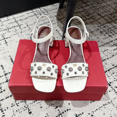 VLTN STUDDED BLOCK HEEL SANDALS 25S 60 MM IN WHITE LAMBSKIN