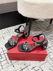 VLTN STUDDED BLOCK HEEL SANDALS 25S 60 MM IN BLACK LAMBSKIN