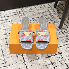 LV CHERRY HIGH HEELS 25S 55 MM IN GREY DENIM STYLE 7