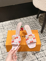 LV CHERRY HIGH HEELS 25S 55 MM IN LIGHT PINK DENIM STYLE 8