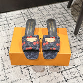 LV CHERRY HIGH HEELS 25S 55 MM IN CHARCOAL BLACK DENIM STYLE 10