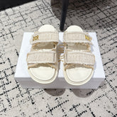 DIOR SANDALS 25S IN CREAM WHITE TWEED AND CALFSKIN WITH GOLD HARDWARE