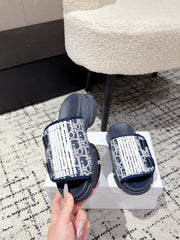 DIOR ADJUSTABLE STRAP SANDALS 25S 50 MM IN NAVY BLUE FABRIC MIX CALFSKIN STYLE 2