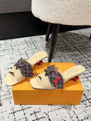 LV CHERRY HIGH HEELS 25S IN BEIGE RAFFIA WITH BOW STYLE 13