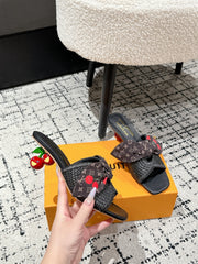 LV CHERRY HIGH HEELS 25S IN BLACK RAFFIA WITH BOW STYLE 14