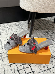 LV CHERRY HIGH HEELS 25S IN DARK GREY DENIM WITH BOW STYLE 7