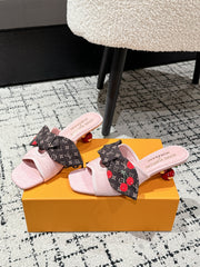 LV CHERRY HIGH HEELS 25S IN LIGHT PINK DENIM WITH BOW STYLE 6