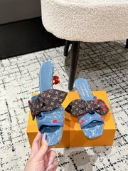 LV CHERRY HIGH HEELS 25S IN BLUE DENIM WITH BOW STYLE 3