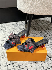 LV CHERRY HIGH HEELS 25S IN NAVY BLUE DENIM WITH BOW STYLE 2