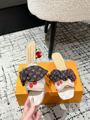 LV CHERRY HIGH HEELS 25S IN NUDE DENIM WITH BOW STYLE 5