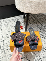 LV CHERRY HIGH HEELS 25S IN NAVY BLUE DENIM WITH BOW STYLE 2